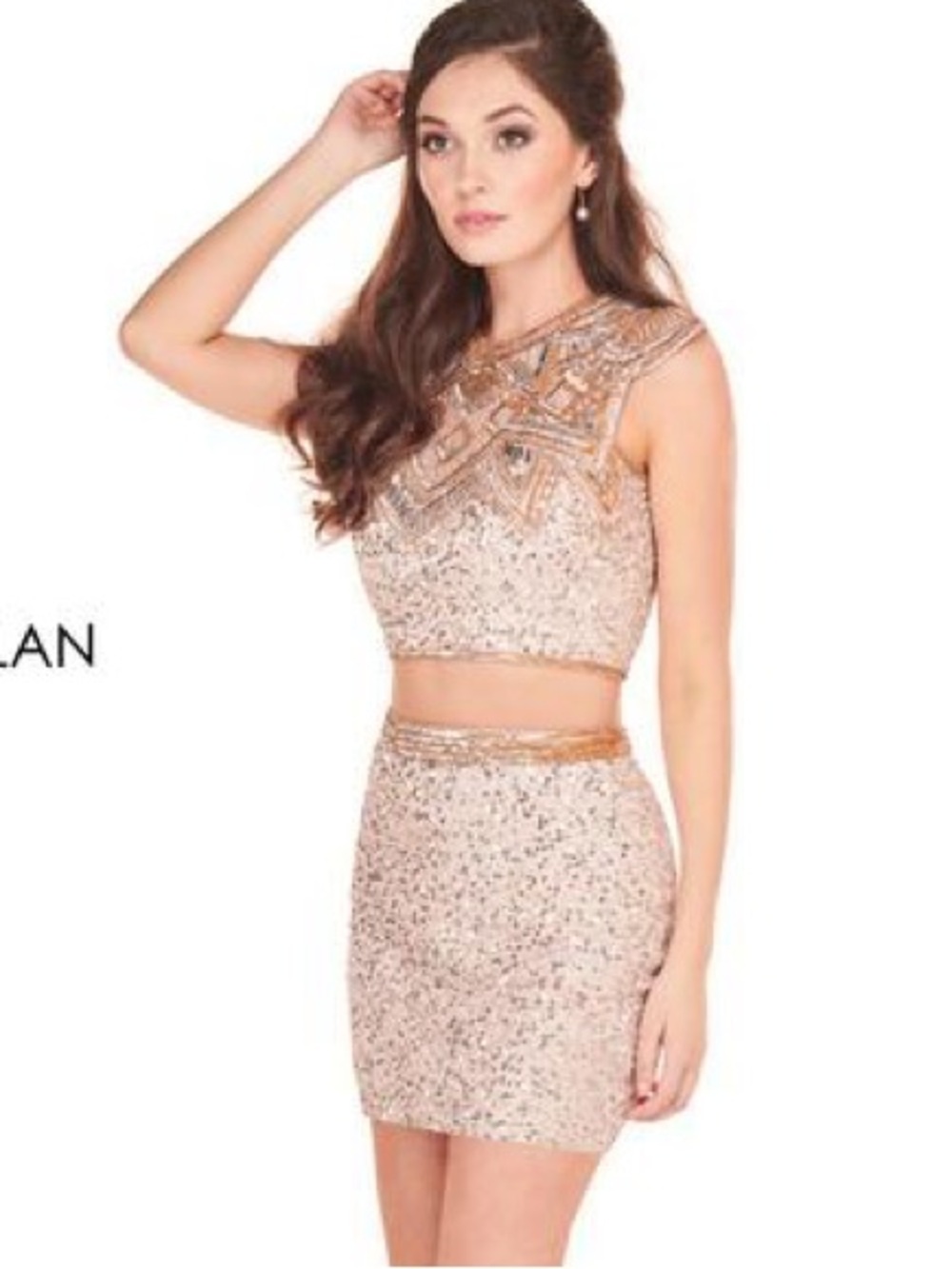 Rachel Allan 2-Piece Rose Gold Beaded Sequin Dress Skirt Prom Homecoming sz 6